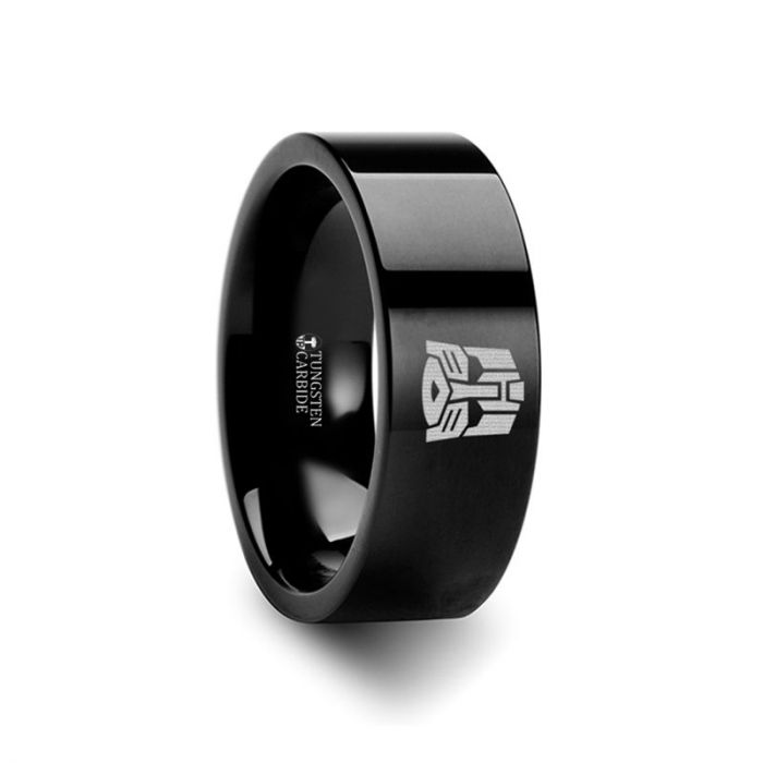 Transformers Autobots Engraved Black Tungsten Couple's Matching Wedding Band Set