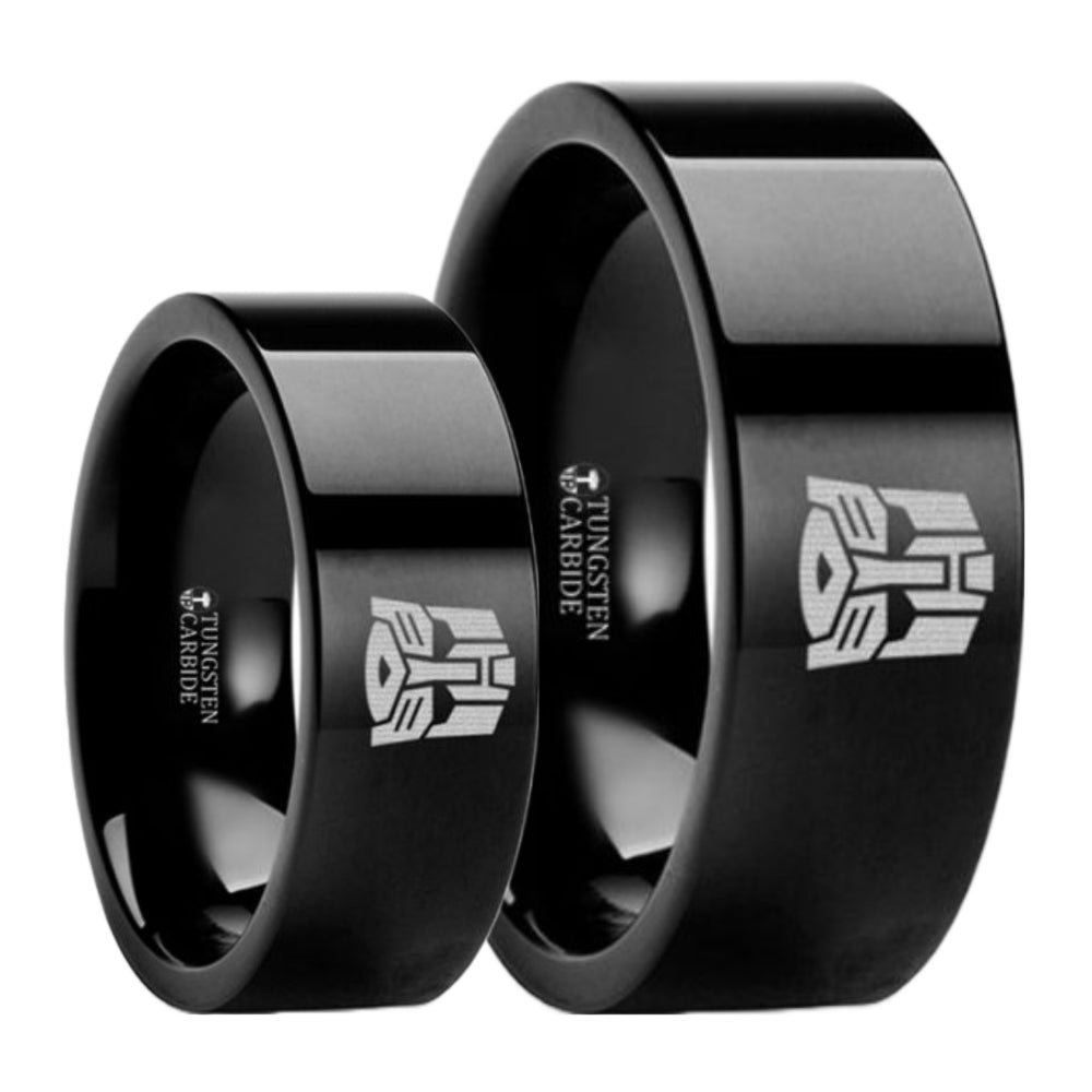 Transformers Autobots Engraved Black Tungsten Couple's Matching Wedding Band Set