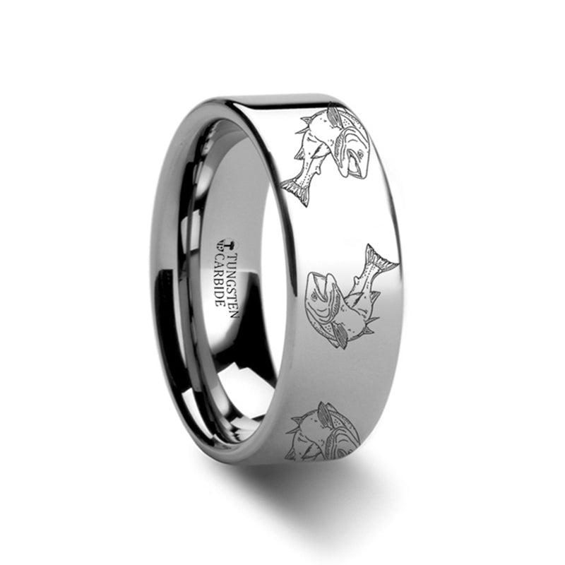 Trout Fish Engraved Tungsten Wedding Band