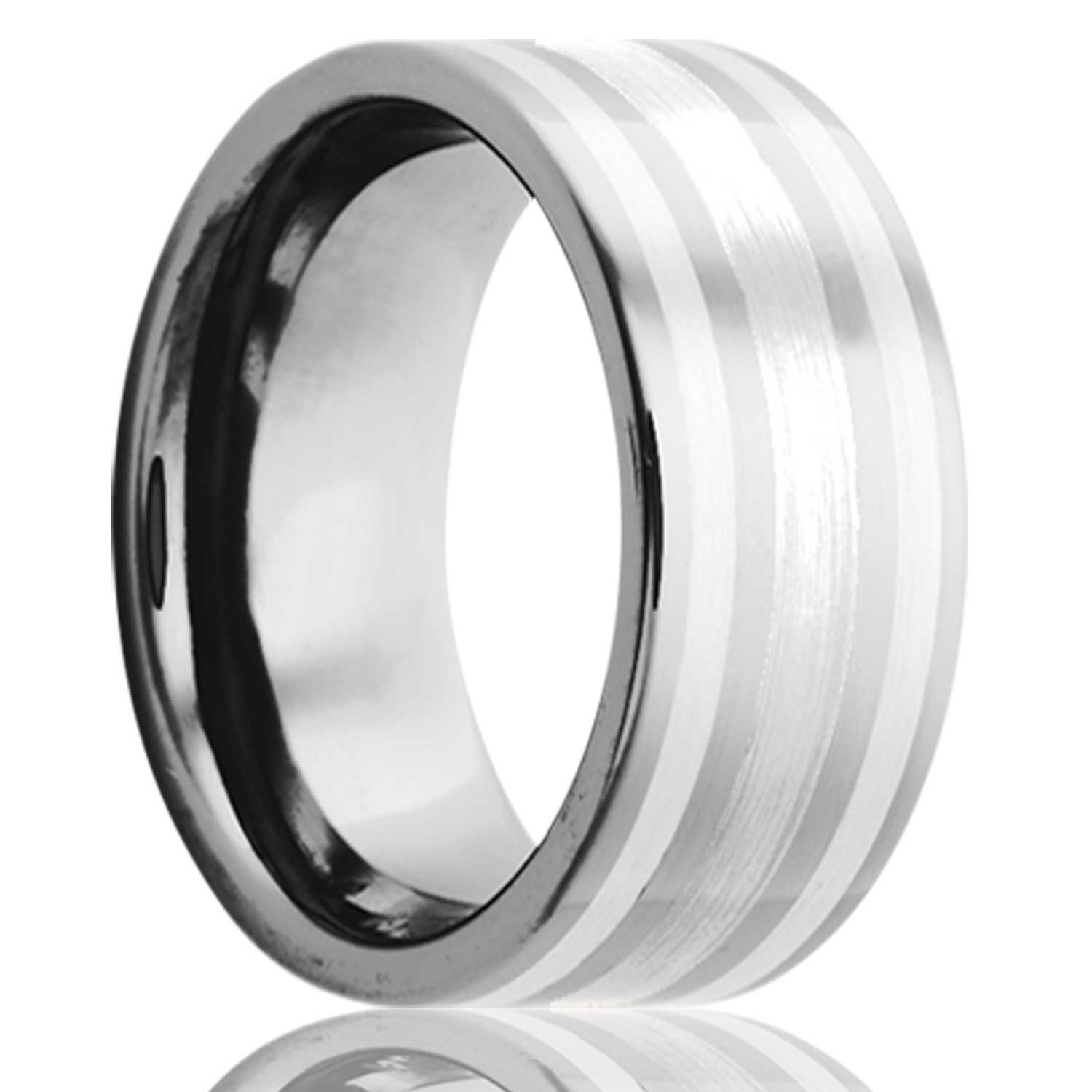A triple argentium silver inlay cobalt men's wedding band displayed on a neutral white background.