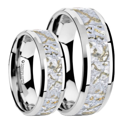 Tungsten Couple's Matching Ring with White Dinosaur Bone