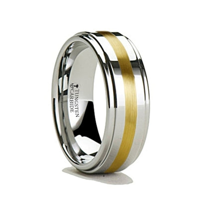 Tungsten Men's Wedding Band with 14k Yellow Gold Inlay
