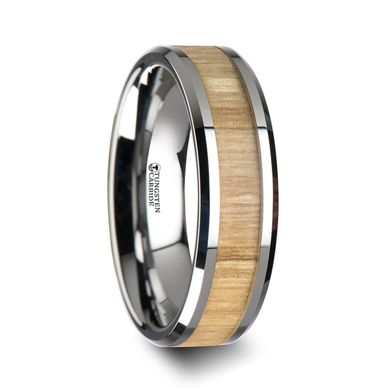 Tungsten Men's Wedding Band with Ash Wood Inlay