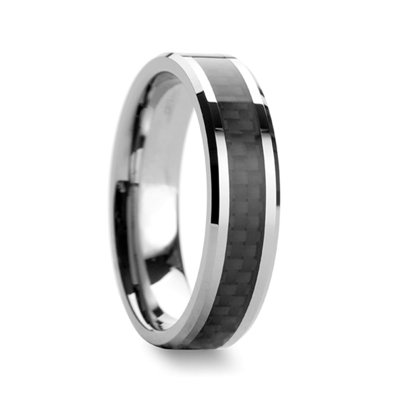 Tungsten Men's Wedding Band with Black Carbon Fiber Inlay