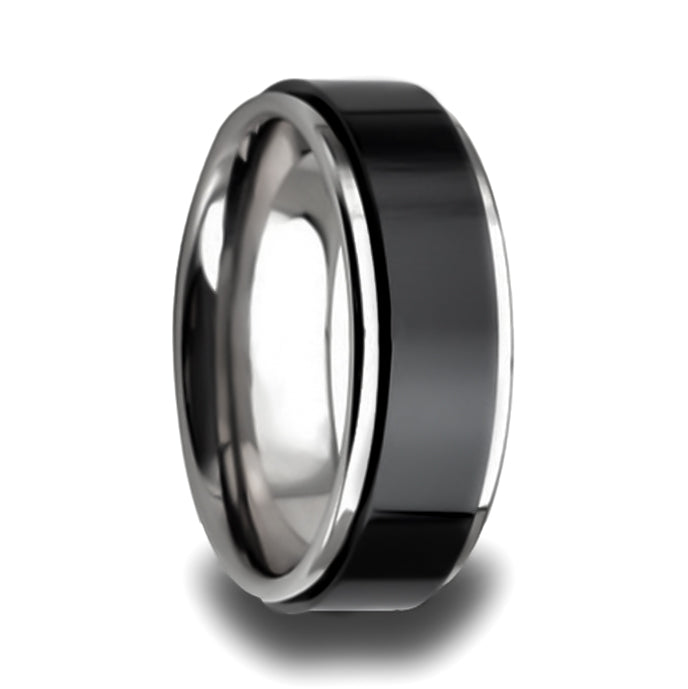 Tungsten Men's Wedding Band with Black Ceramic Center
