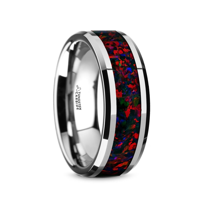 Tungsten Men's Wedding Band with Black Opal Inlay