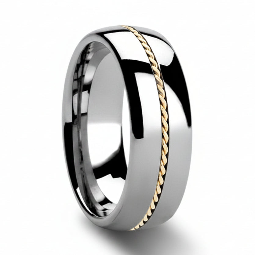 Tungsten Men's Wedding Band with Braided 14k Gold Inlay