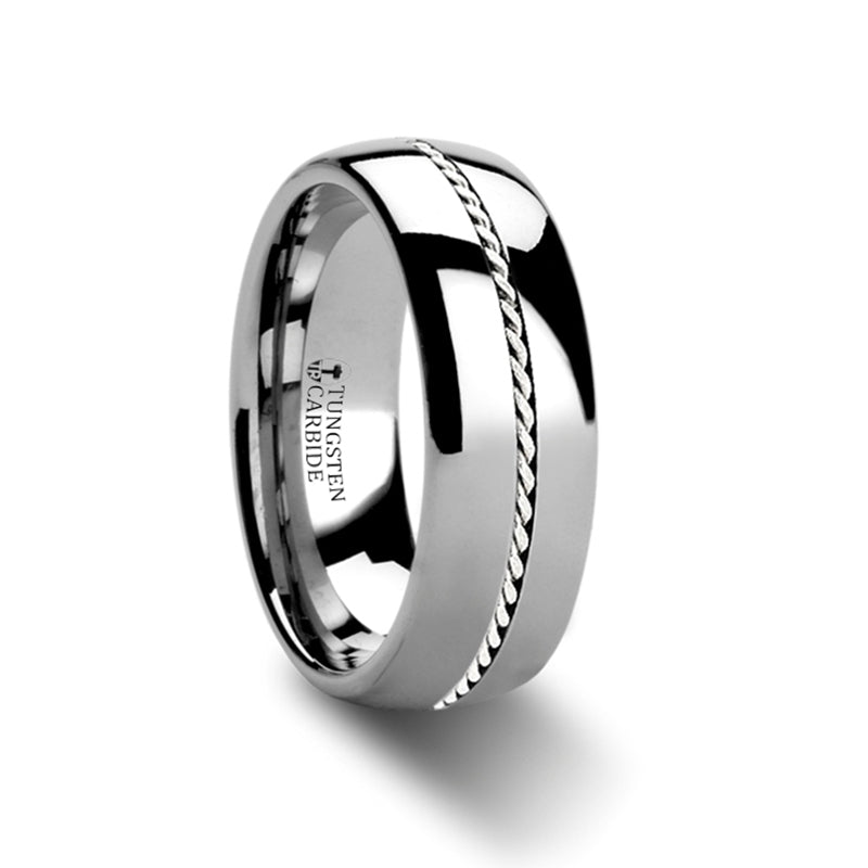 Tungsten Men's Wedding Band with Braided Platinum Inlay