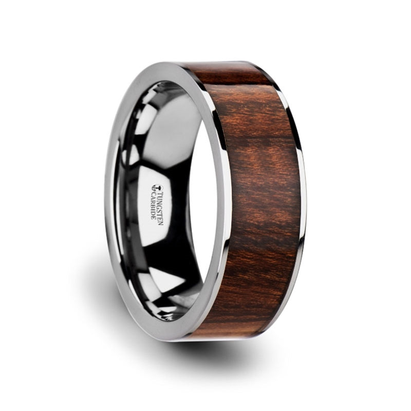 Tungsten Men's Wedding Band with Carpathian Wood Inlay