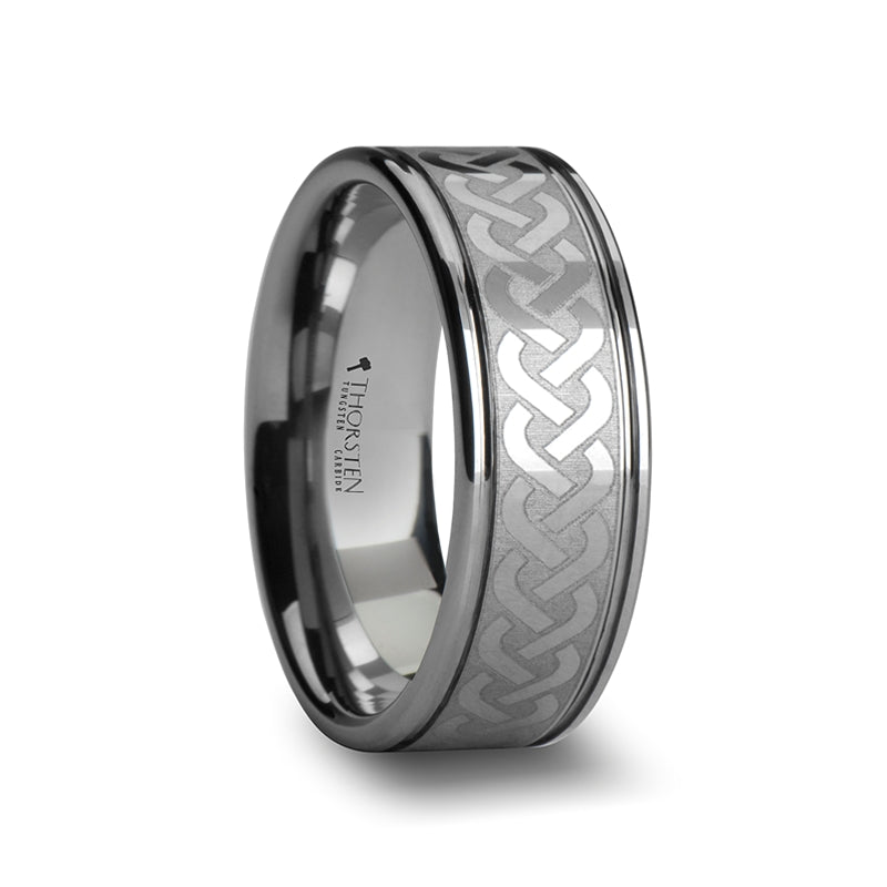 Tungsten Men's Wedding Band with Celtic Knot Pattern