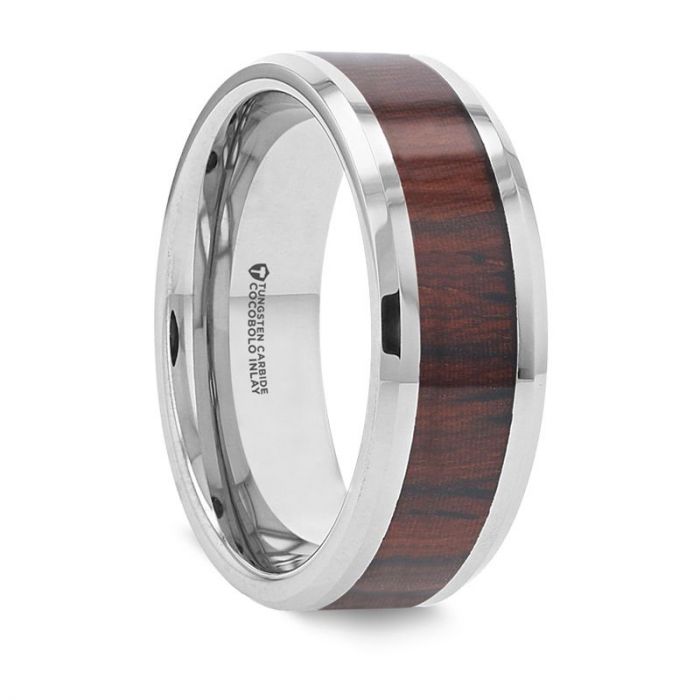 Tungsten Men's Wedding Band with Cocobolo Wood Inlay