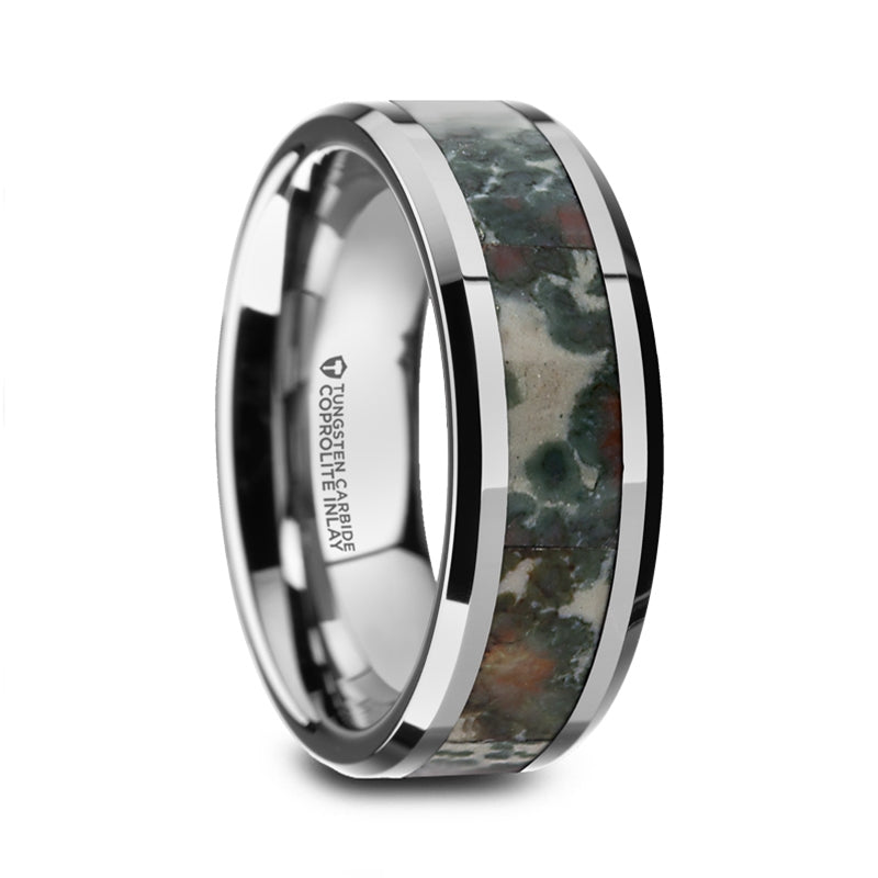 Tungsten Men's Wedding Band with Coprolite Fossil Inlay