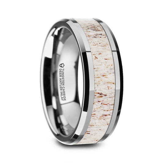 Tungsten Men's Wedding Band with Deer Antler Inlay