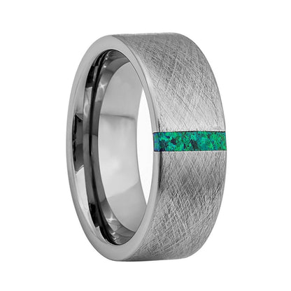 Tungsten Men's Wedding Band with Green Stone Inlay