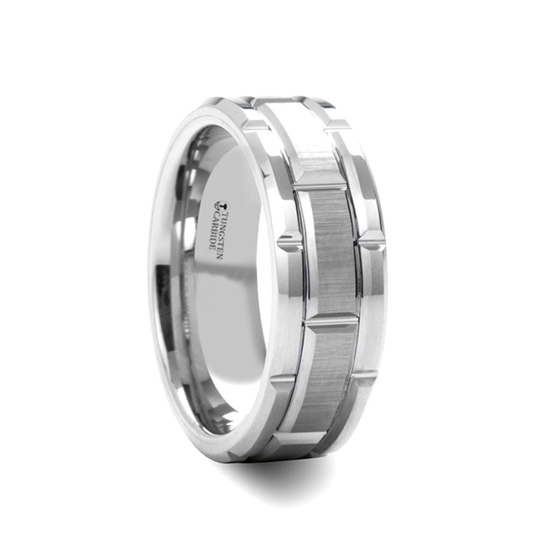 Tungsten Men's Wedding Band with Grooved Pattern