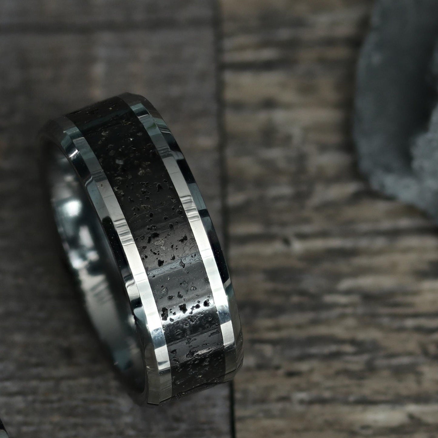Tungsten Men's Wedding Band with Lava Rock Inlay