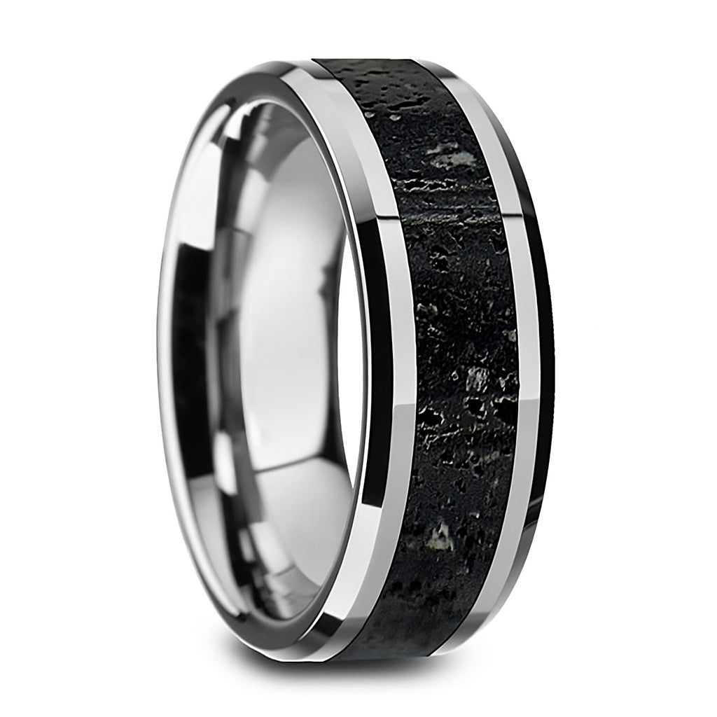 Tungsten Men's Wedding Band with Lava Rock Inlay