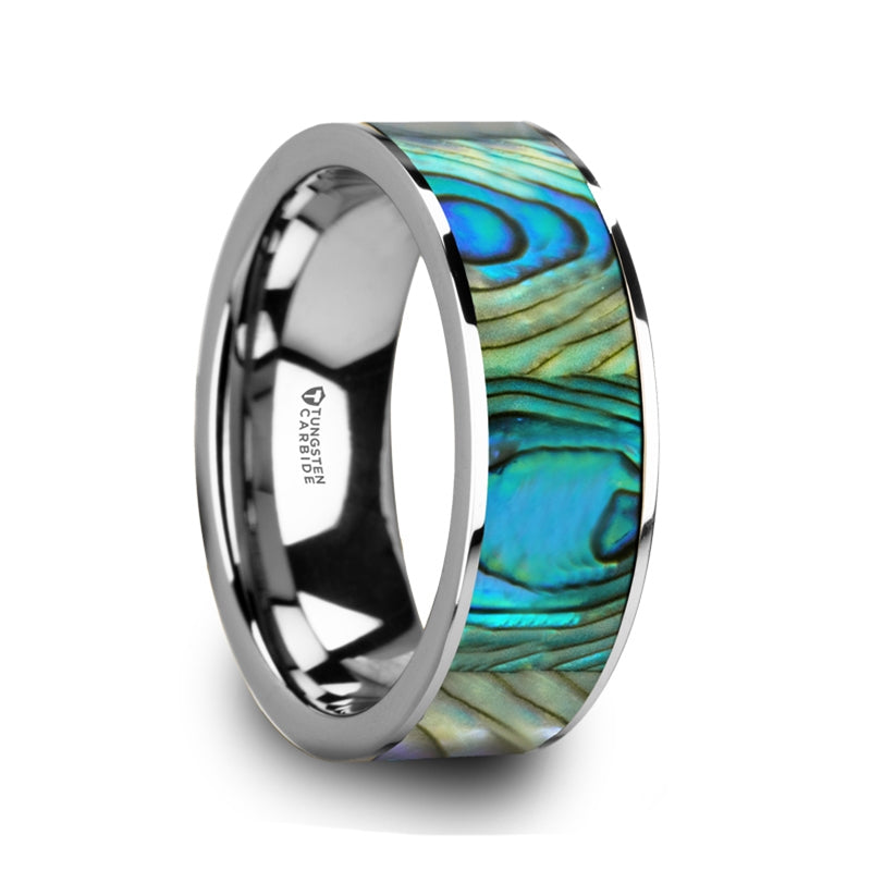 Tungsten Men's Wedding Band with Mother of Pearl Inlay