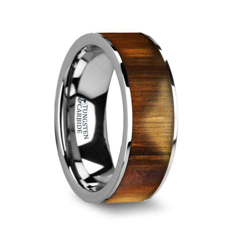 Tungsten Men's Wedding Band with Olive Wood Inlay