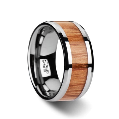 Tungsten Men's Wedding Band with Red Oak Wood Inlay
