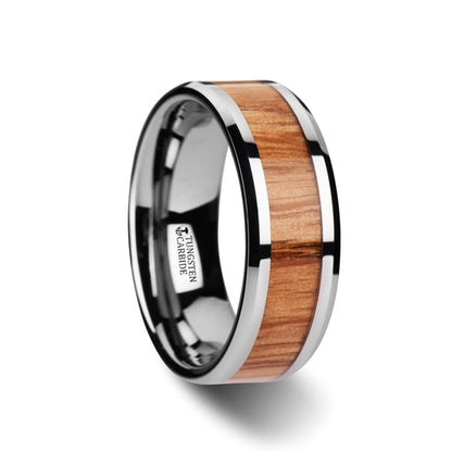 Tungsten Men's Wedding Band with Red Oak Wood Inlay