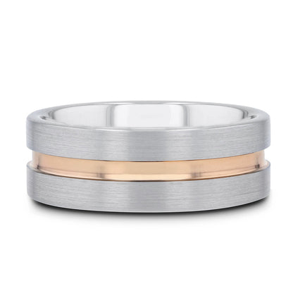 Tungsten Men's Wedding Band with Rose Gold Plated Groove