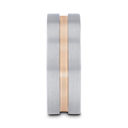 Tungsten Men's Wedding Band with Rose Gold Plated Groove