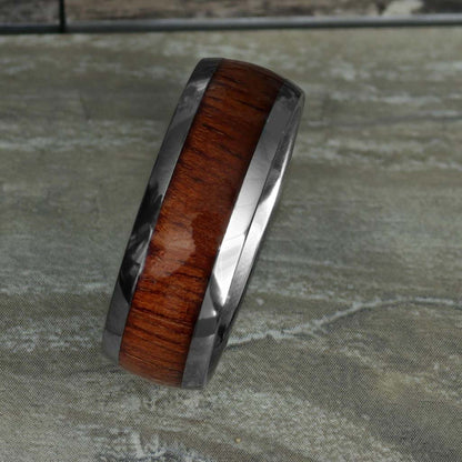 Tungsten Men's Wedding Band with Rose Wood Inlay