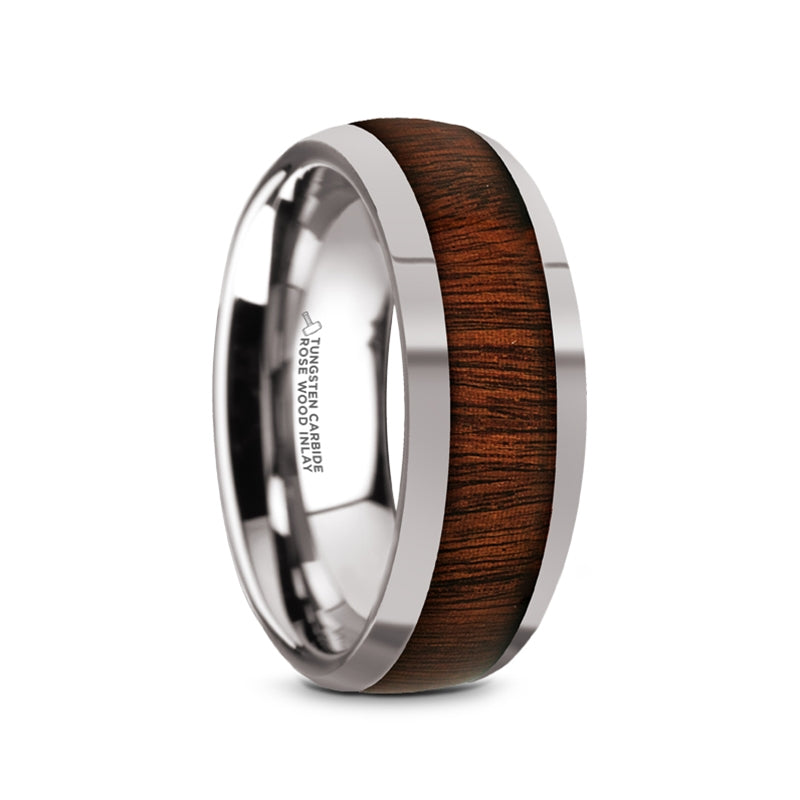 Tungsten Men's Wedding Band with Rose Wood Inlay