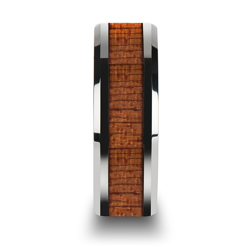 Tungsten Men's Wedding Band with Sapele Wood Inlay