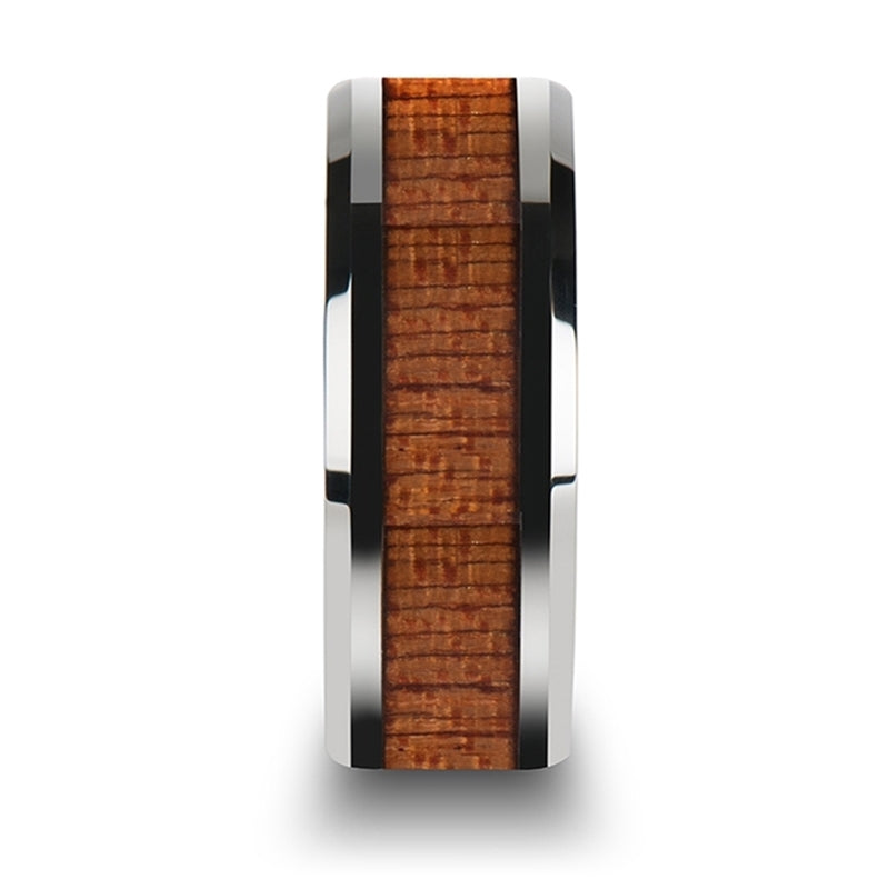 Tungsten Men's Wedding Band with Sapele Wood Inlay