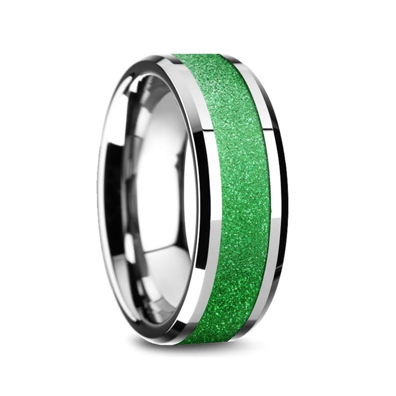 Tungsten Men's Wedding Band with Sparkling Green Inlay
