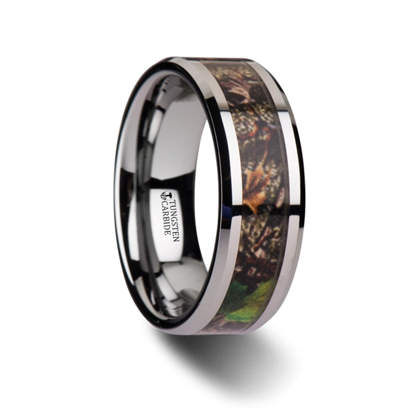 Tungsten Men's Wedding Band with Tree Camoflauge Inlay