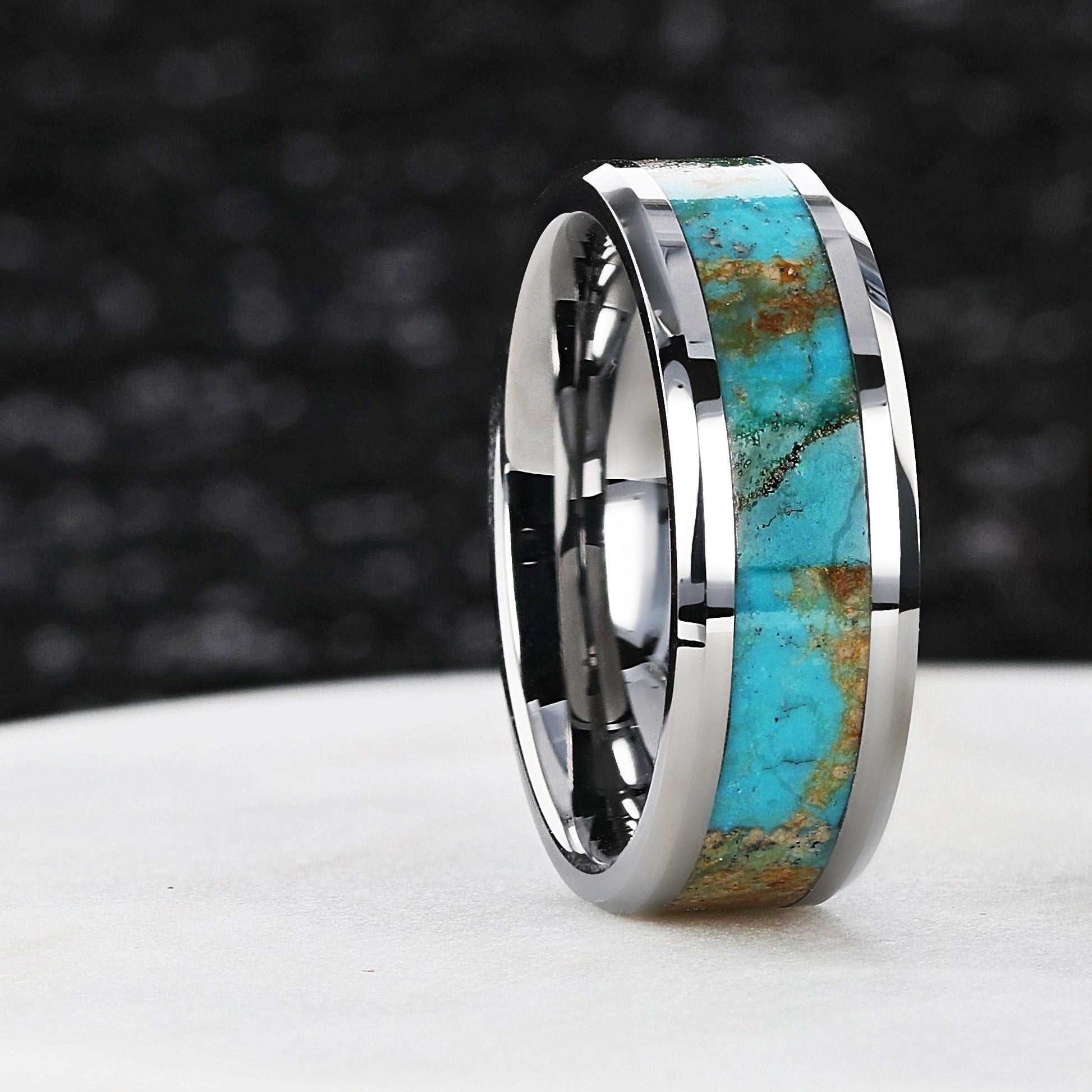 Tungsten Turquoise Men's Rings Tungsten Men's Ring With