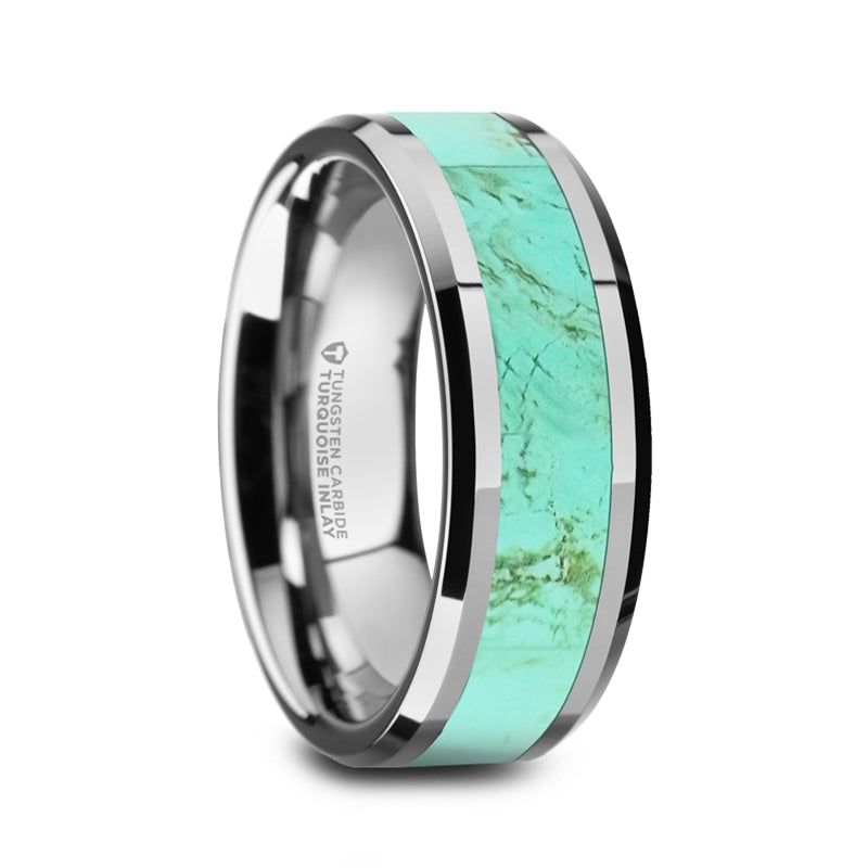 Tungsten Men's Wedding Band with Turquoise Stone Inlay