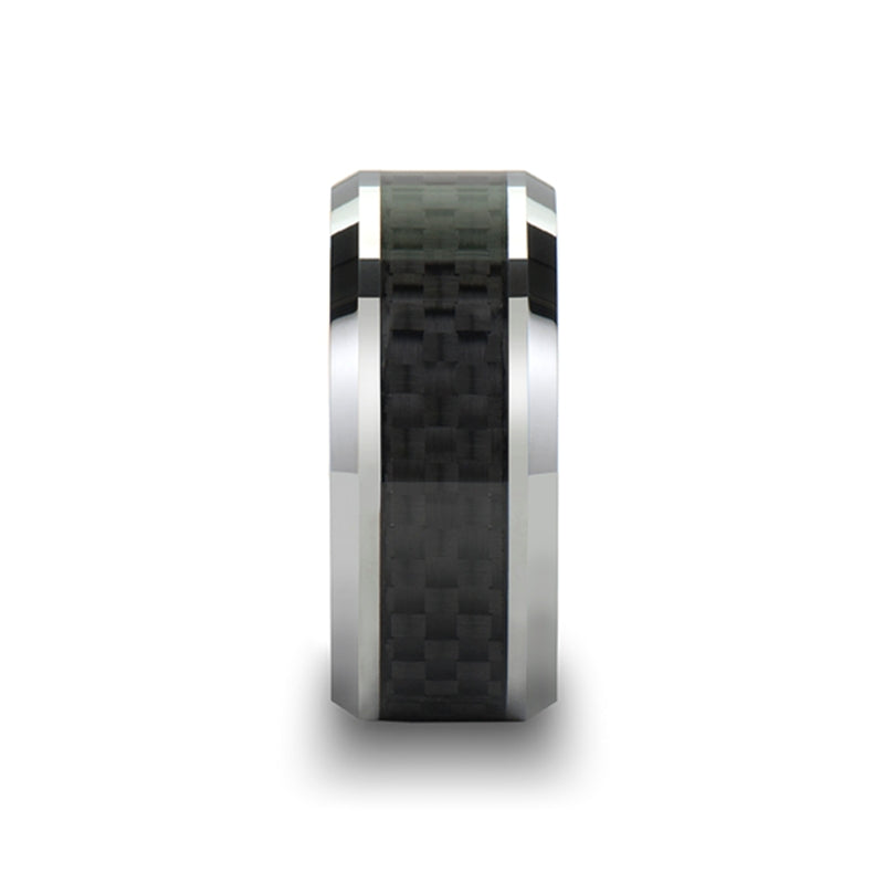 Tungsten Men's Wedding Band with Black Carbon Fiber Inlay