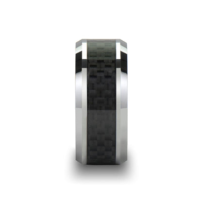 Tungsten Men's Wedding Band with Black Carbon Fiber Inlay