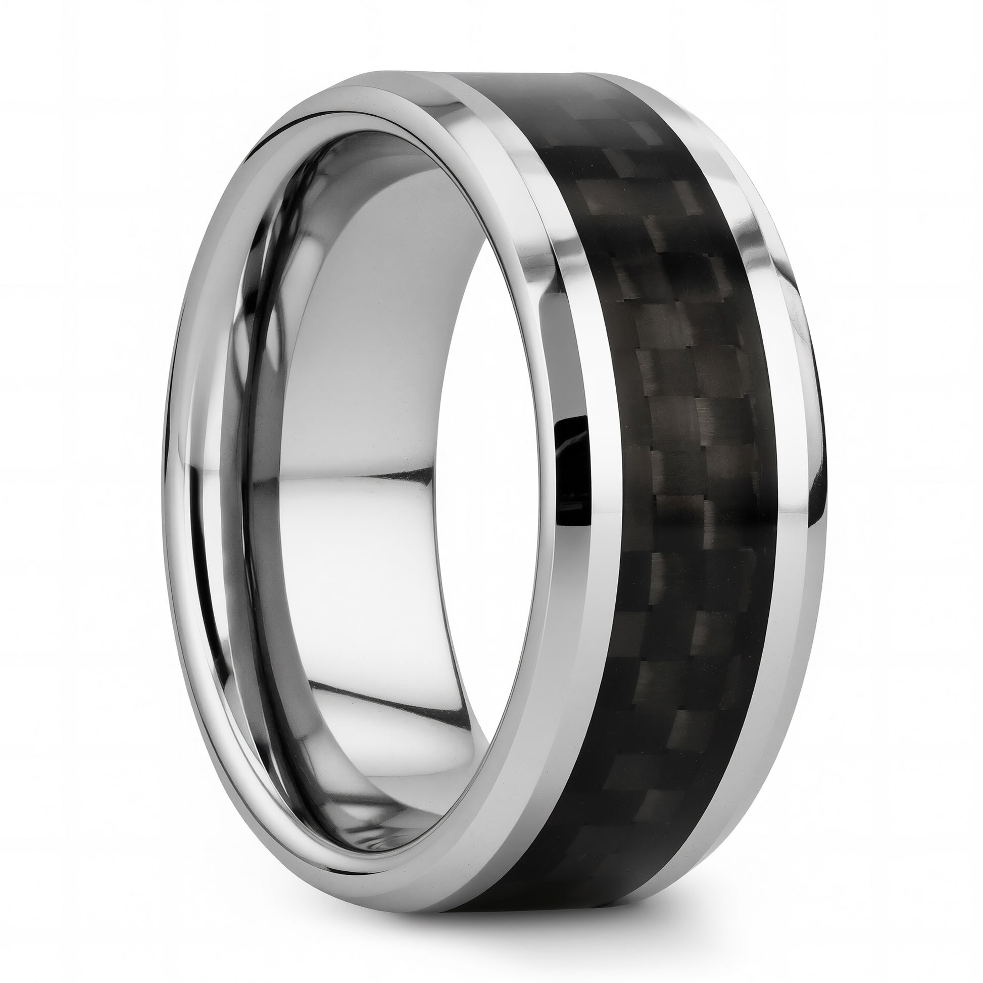 Tungsten Men's Wedding Band with Black Carbon Fiber Inlay