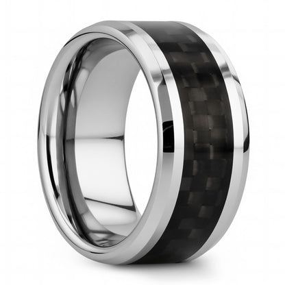 Tungsten Men's Wedding Band with Black Carbon Fiber Inlay