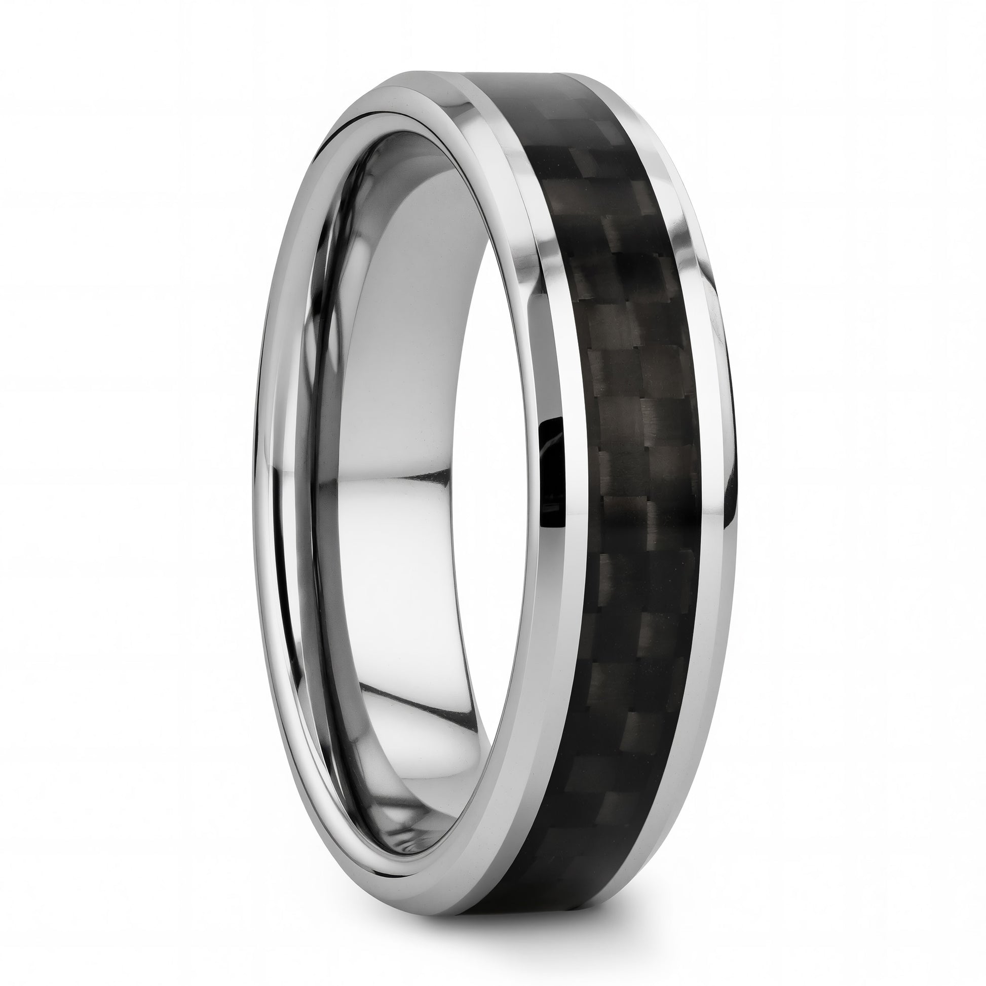 Tungsten Men's Wedding Band with Black Carbon Fiber Inlay