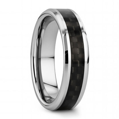Tungsten Men's Wedding Band with Black Carbon Fiber Inlay