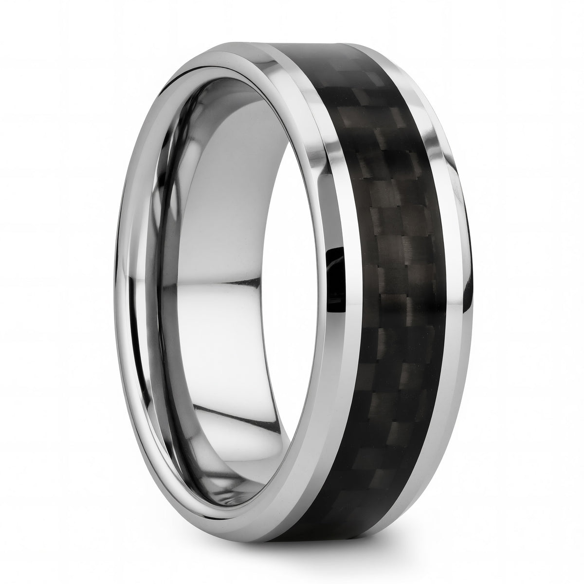 Tungsten Men's Wedding Band with Black Carbon Fiber Inlay