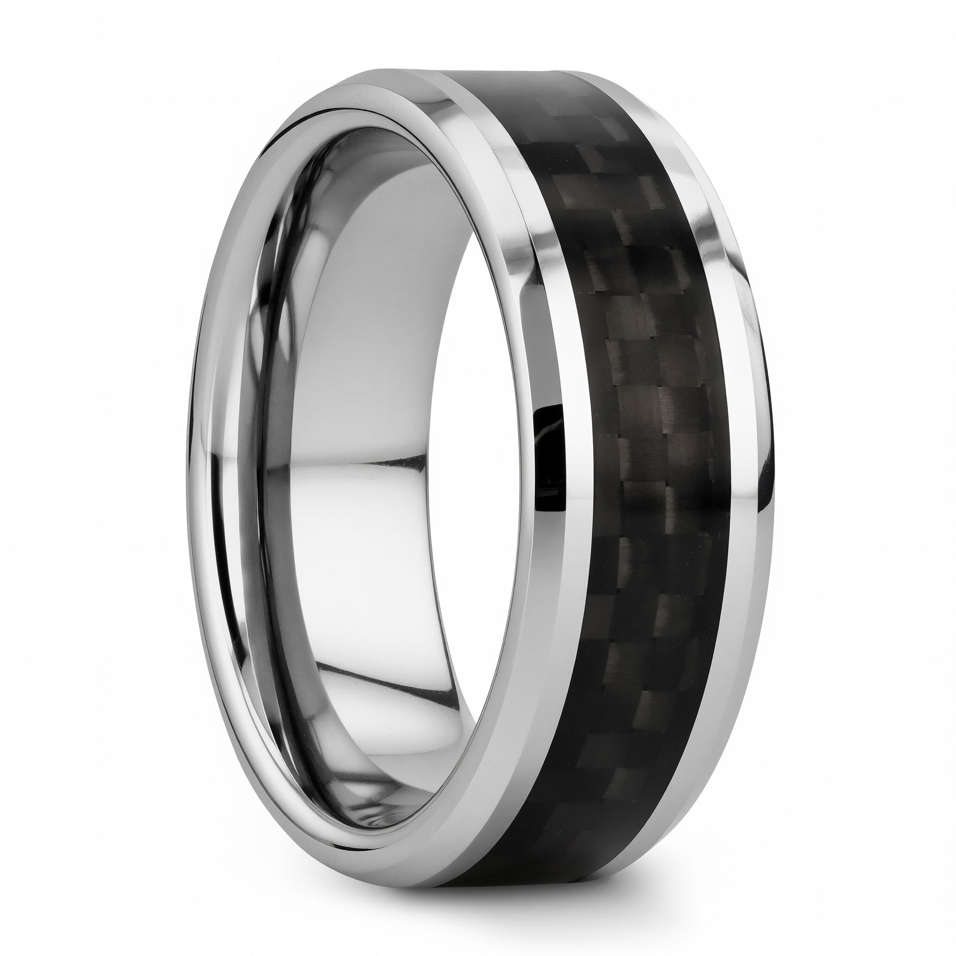 Tungsten Men's Wedding Band with Black Carbon Fiber Inlay