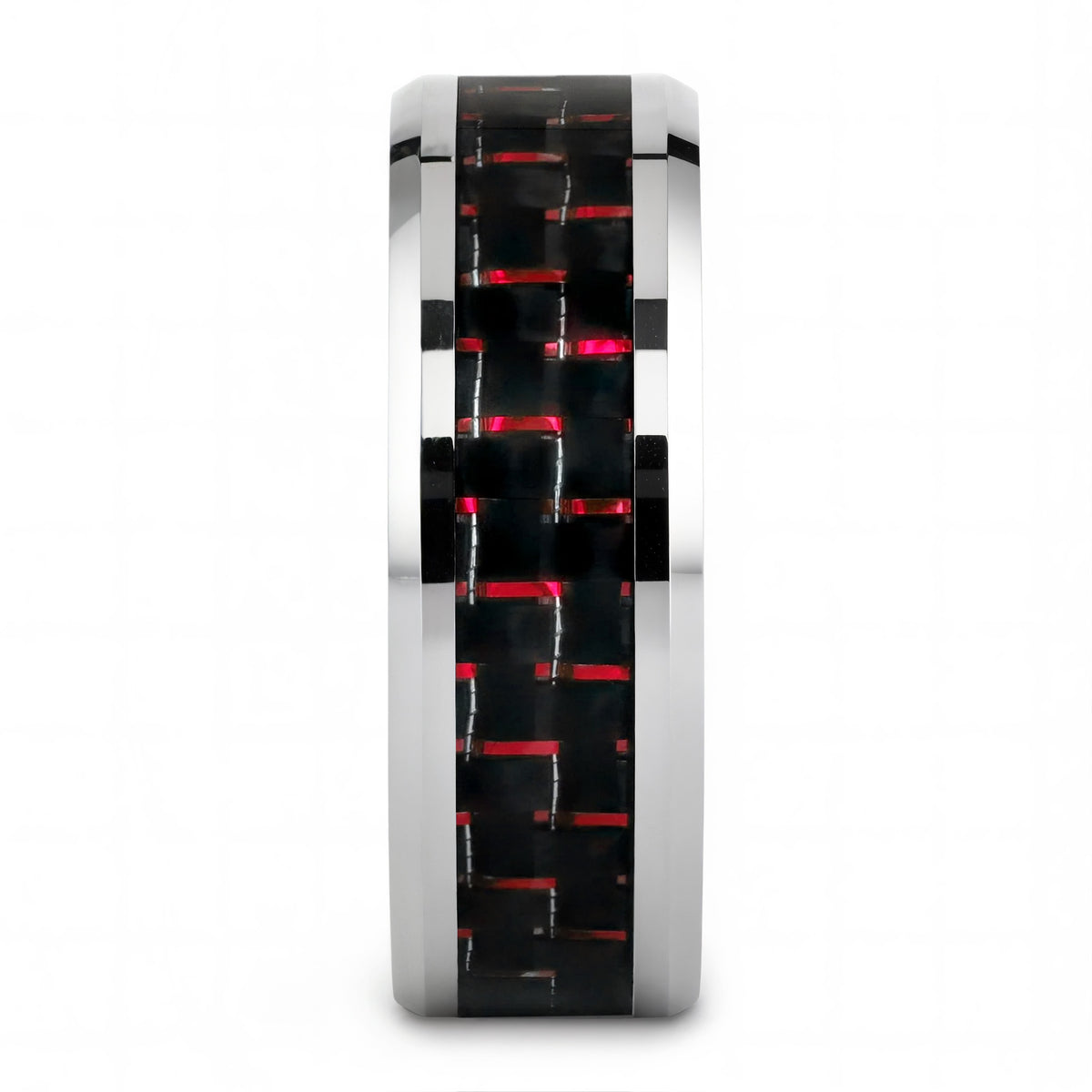 Tungsten Men's Wedding Band with Black & Red Carbon Fiber Inlay