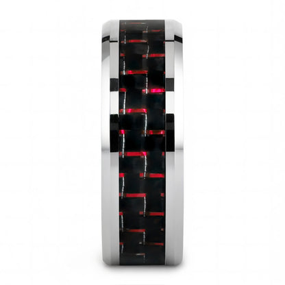 Tungsten Men's Wedding Band with Black & Red Carbon Fiber Inlay
