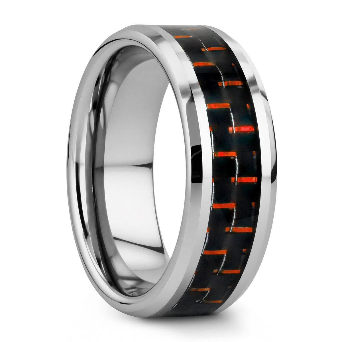 Tungsten Men's Wedding Band with Black & Red Carbon Fiber Inlay