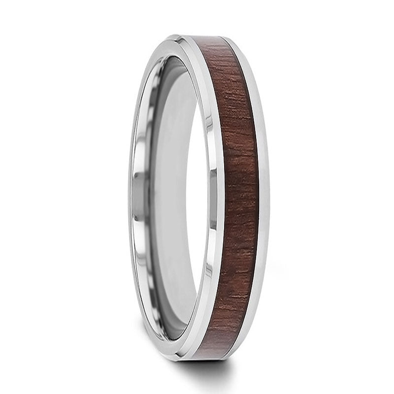 Tungsten Men's Wedding Band with Black Walnut Wood Inlay