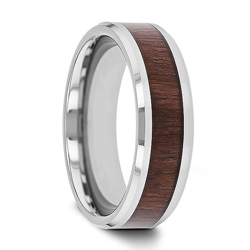 Tungsten Men's Wedding Band with Black Walnut Wood Inlay