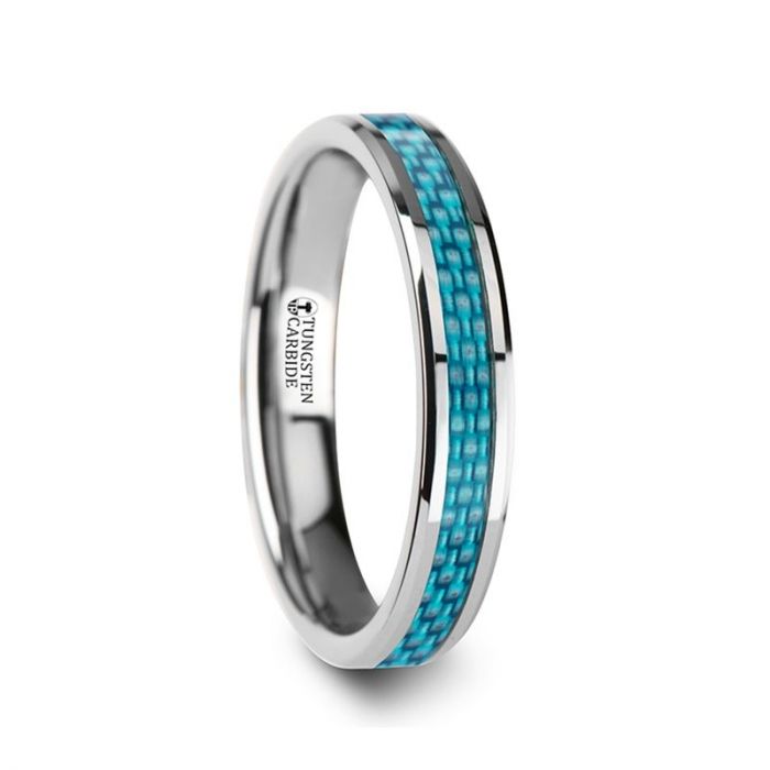 Tungsten Men's Wedding Band with Blue Carbon Fiber Inlay