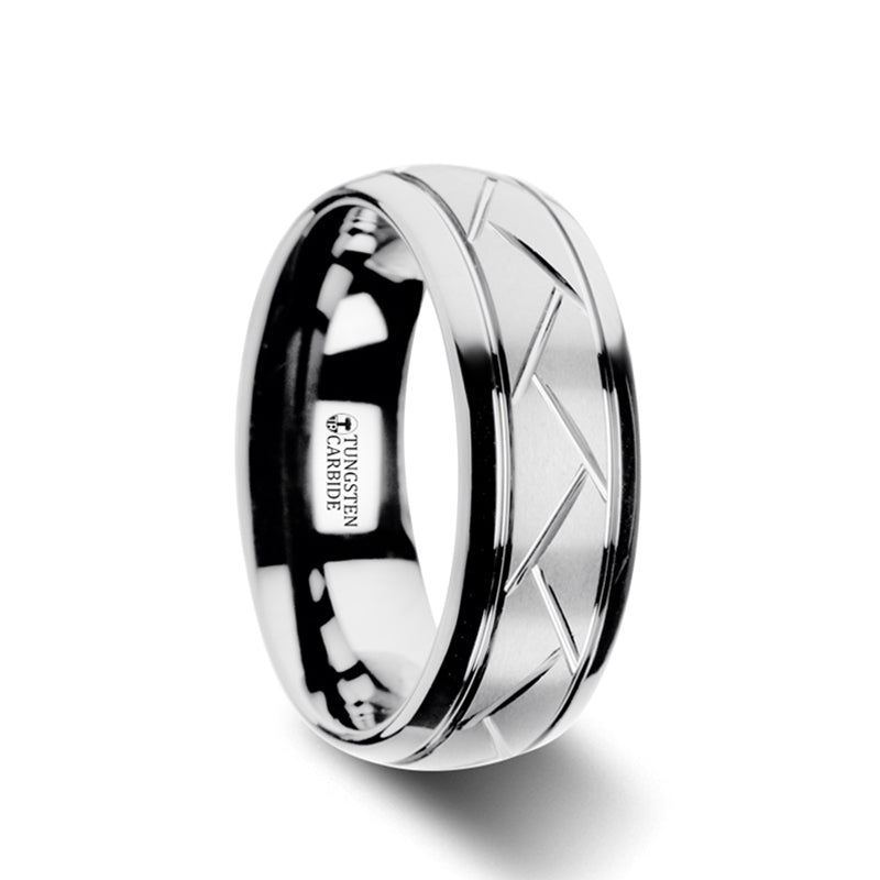Tungsten Wedding Band with Crisscross Grooves